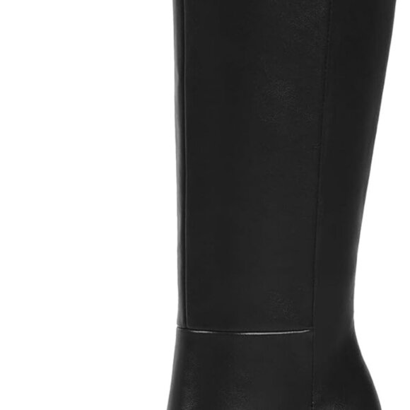 New Black Faux Crocodile Knee High Riding Boots with Chunky Heel and Pointed Toe